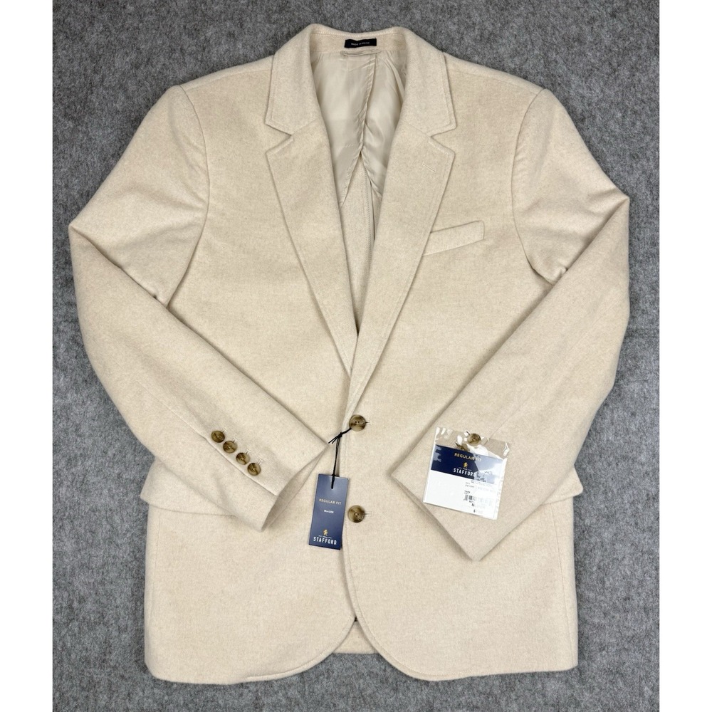 Stafford NWT Regular Fit Blazer Cashmere Wool Taupe Mens M Sport Coat $198 MSRP
